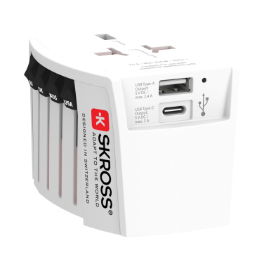 Logo trade promotional products picture of: SKROSS World Travel Adapter MUV 2-pole with USB A and C