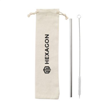Logo trade promotional giveaways image of: Reusable 1 piece ECO Straw Set stainless-steel straw