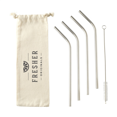 Logotrade promotional gifts photo of: ECO RVS 4 pieces ECO Straw Set stainless-steel straws