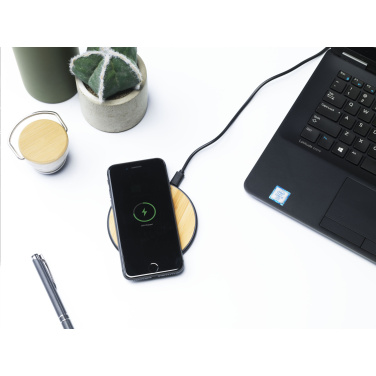 Logo trade promotional items image of: Bamboo 10W Wireless Charger wireless fast charger