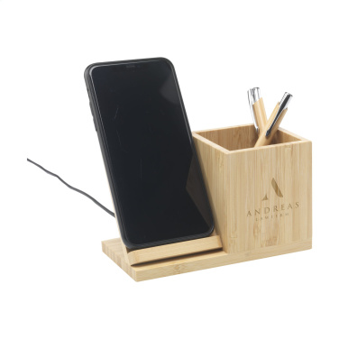Logotrade corporate gift image of: Bamboo Boss 15W charger/pen holder