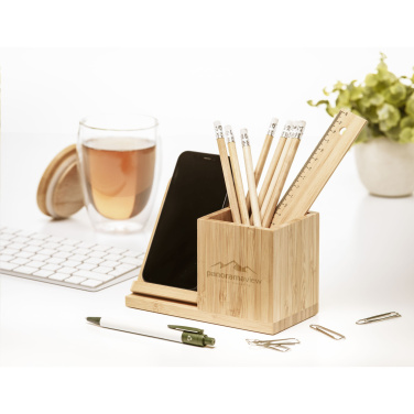 Logo trade advertising products image of: Bamboo Boss 15W charger/pen holder