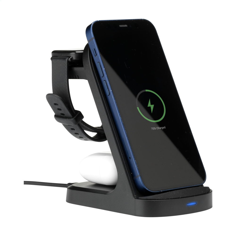 Logo trade business gifts image of: Triple-Up RCS Recycled ABS Wireless Charger Stand