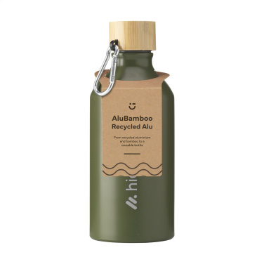 Logo trade promotional merchandise image of: AluBamboo GRS Recycled Alu 500 ml water bottle