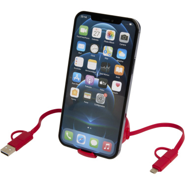Logo trade corporate gifts picture of: Alasia 5-in-1 100 cm recycled plastic and aluminium retractable data sync and 45W fast charge cable
