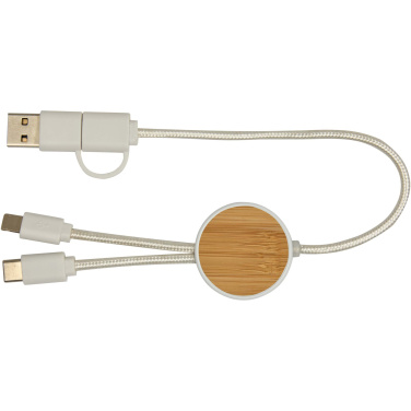 Logotrade corporate gift picture of: Chechia 5-in-1 recycled plastic 30 cm data sync and 27W fast charge cable with bamboo details