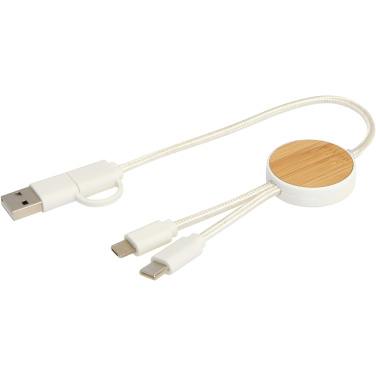 Logotrade corporate gifts photo of: Chechia 5-in-1 recycled plastic 30 cm data sync and 27W fast charge cable with bamboo details