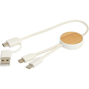Logo trade promotional items picture of: Chechia 5-in-1 recycled plastic 30 cm data sync and 27W fast charge cable with bamboo details