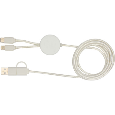 Logo trade promotional product photo of: Chechia 5-in-1 recycled plastic 150 cm data sync and 27W fast charge cable with bamboo details