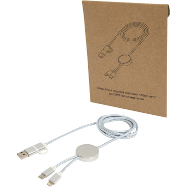 Logotrade corporate gift picture of: Alasia 5-in-1 recycled aluminium and plastic 150 cm data sync and 27W fast charge cable