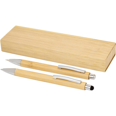 Logo trade promotional gifts picture of: Oblys bamboo ballpoint pen and mechanical pencil set (black ink)