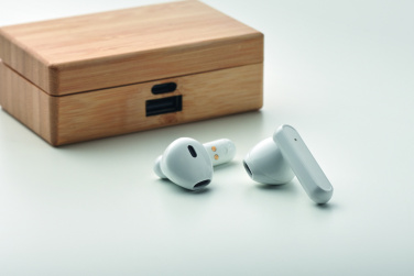 Logo trade advertising products image of: TWS earbuds in bamboo case
