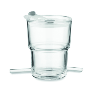 Logo trade promotional product photo of: Glass tumbler with straw 400ml
