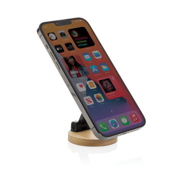 Logo trade promotional products image of: Magmount RCS recycled plastic and bamboo phone stand