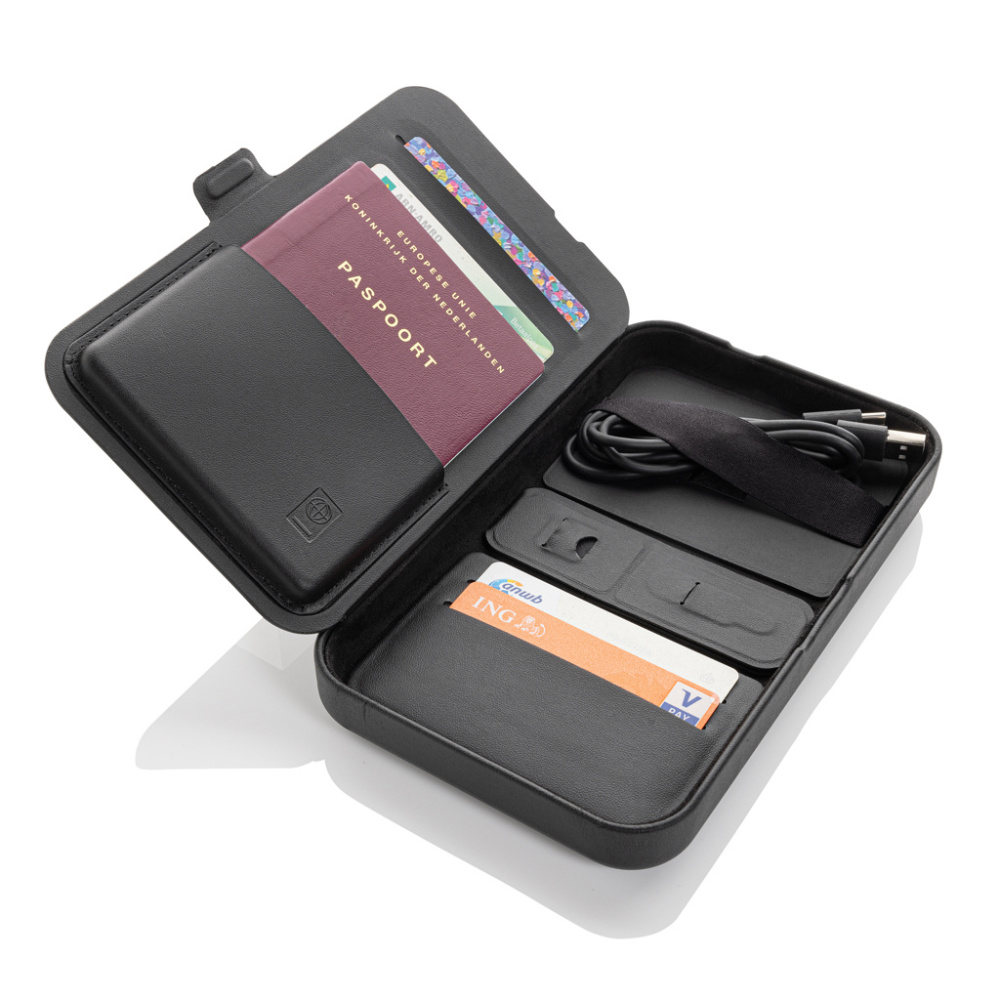 Logo trade promotional item photo of: Swiss Peak RCS recycled travel case with 3 in 1 charger