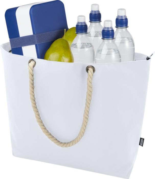 Logo trade promotional merchandise image of: Panama GRS recycled beach cooler tote bag with cord handles