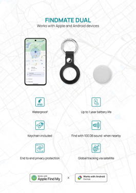 Logotrade advertising product picture of: Findmate Dual RCS recycled plastic item finder IPX 5