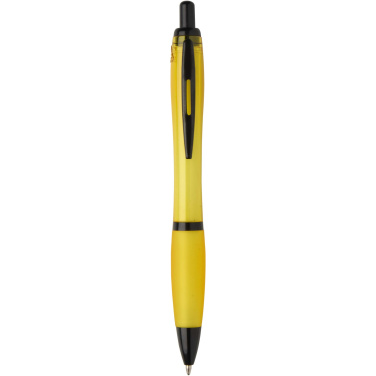 Logotrade corporate gift image of: Nash recycled plastic ballpoint pen with black trims (black ink)