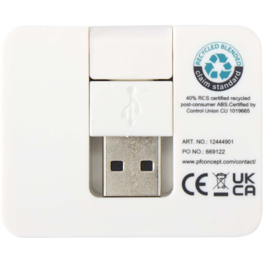 Logotrade advertising products photo of: Gaia 4-port USB hub with USB-A and Type-C output and dual input - made from recycled plastic