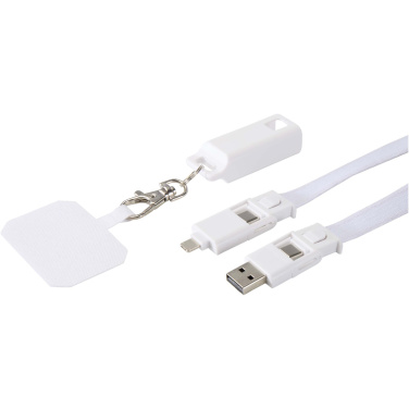 Logo trade promotional merchandise image of: Franz recycled plastic smartphone lanyard with built-in data sync and 65W fast charge 5-in-1 cable