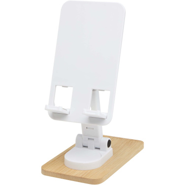 Logotrade promotional items photo of: Alfirk recycled plastic foldeable desk phone stand with bamboo details