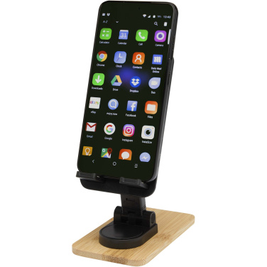 Logotrade promotional giveaway image of: Alfirk recycled plastic foldeable desk phone stand with bamboo details