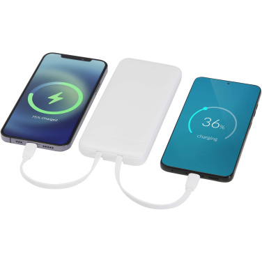 Logotrade advertising products photo of: Adhil 10.000 mAh 10W recycled plastic power bank with 2 built-in cables