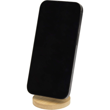 Logo trade promotional item photo of: Alcor recycled plastic foldeable magnetic phone stand with bamboo details