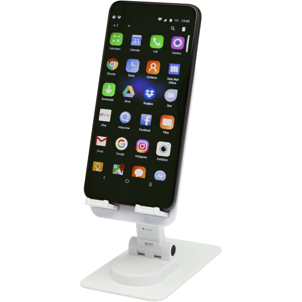 Logotrade advertising products photo of: Alhena recycled plastic foldeable phone holder with metal desk stand
