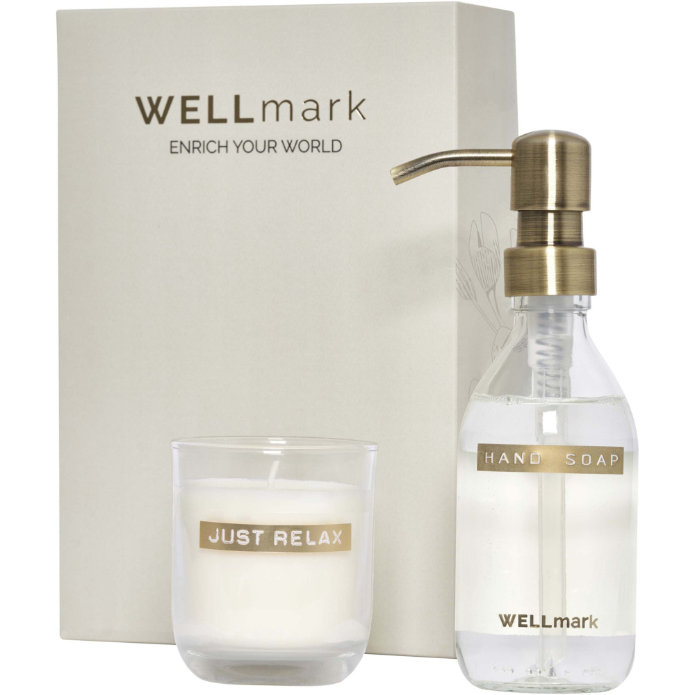 Logo trade business gifts image of: Wellmark Discovery 250 ml hand soap dispenser and 150 g scented candle set