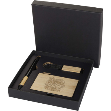 Logo trade advertising products image of: Minka RCS recycled aluminium ballpoint pen, keychain and RFID card holder gift set