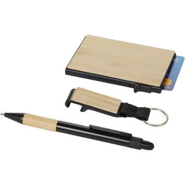 Logo trade promotional items image of: Minka RCS recycled aluminium ballpoint pen, keychain and RFID card holder gift set