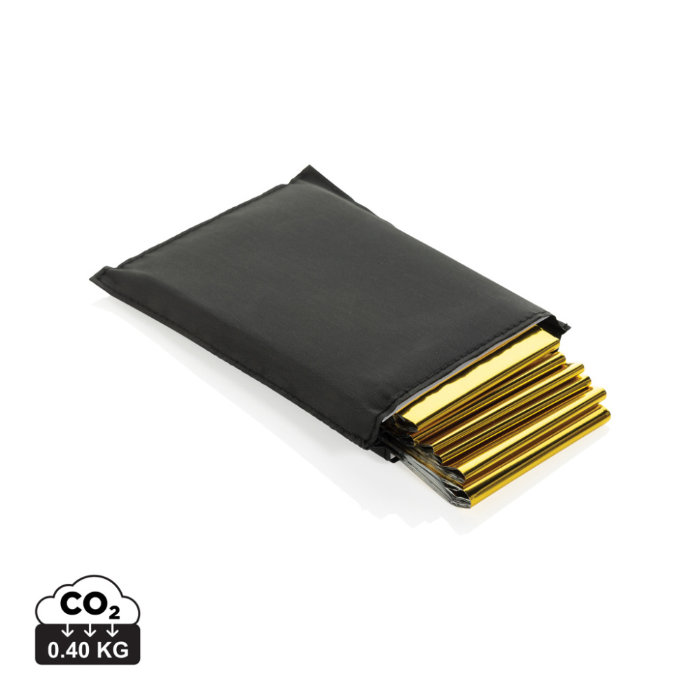 Logo trade promotional gifts image of: Solra emergency blanket in RCS recycled RPET pouch