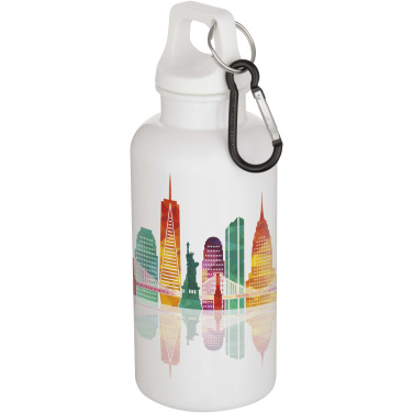 Logo trade promotional products image of: Oregon 400 ml solid colour RCS recycled plastic water bottle with carabiner