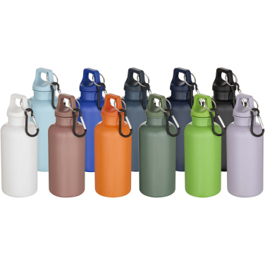 Logo trade promotional product photo of: Oregon 400 ml solid colour RCS recycled plastic water bottle with carabiner
