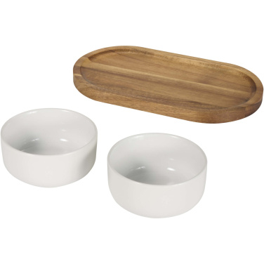 Logo trade promotional giveaways picture of: Noa wooden tray and ceramic serving bowls set