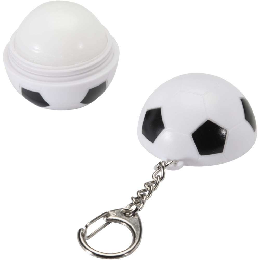 Logotrade promotional merchandise picture of: Rami football-shaped vanilla lip balm with SPF 15 and keychain