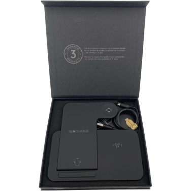 Logo trade business gifts image of: SCX.design W28 3-in-1 wireless charging base with phone stand