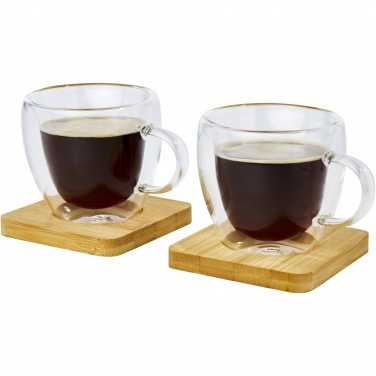 Logo trade reklaamtoote pilt: Manti 2-osaline 100 ml topeltseinaga klaasist tass bambusest alusega 