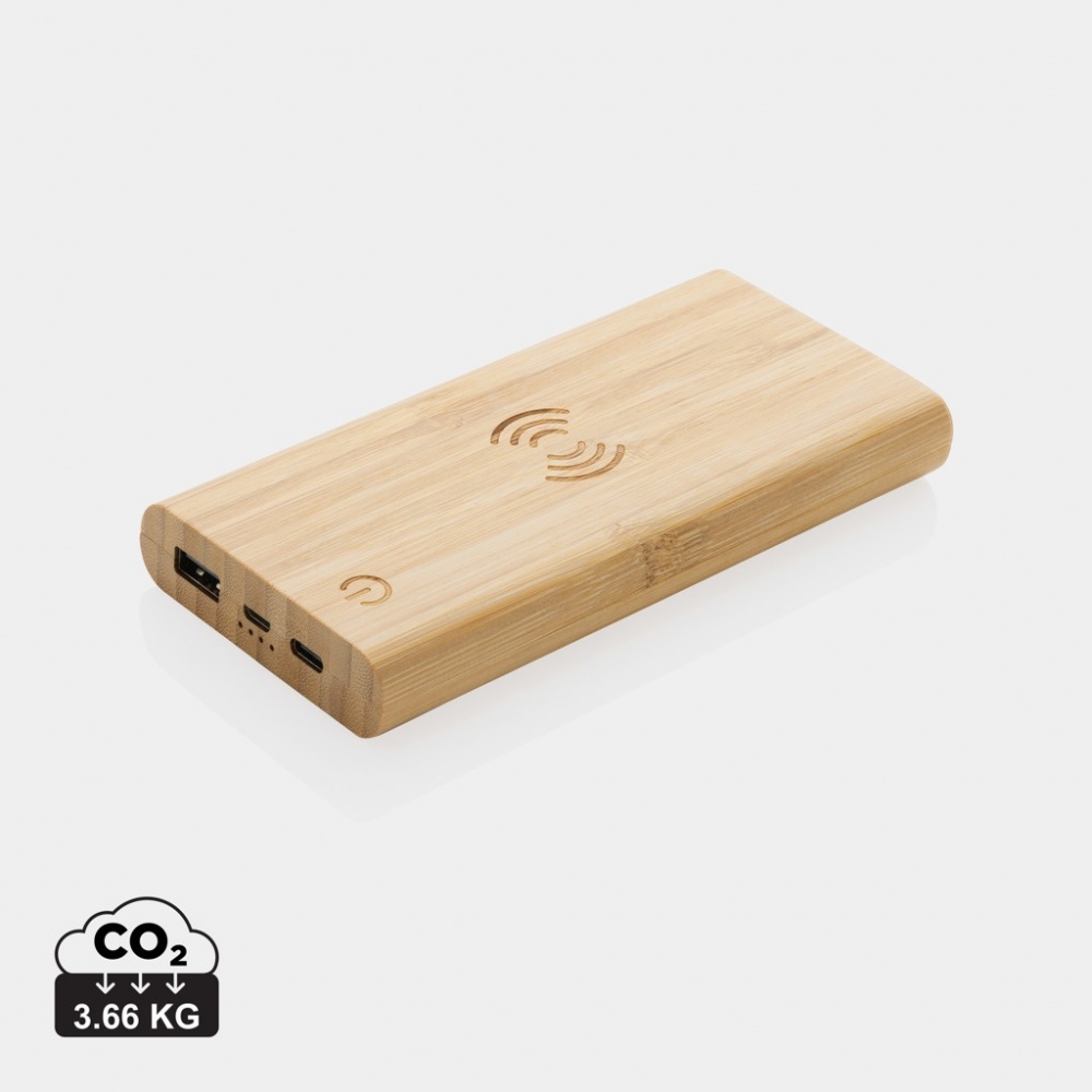 Logo trade reklaamkingi pilt: Bambusest 8000 mAh 5W juhtmevaba akupank
