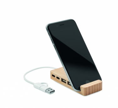Logo trade mainostuotet tuotekuva: 4 portin USB-keskitin bambua