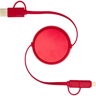 Logotrade mainostuote tuotekuva: Alasia kierrätetystä muovista ja alumiinista valmistettu sisäänvedettävä datasynkronoiva 45 W:n ja 100 cm:n 5-in-1-pikalataus