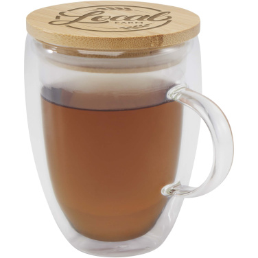 Logo trade mainoslahjat tuotekuva: Leona 350 ml:n lasikuppi bambukannella
