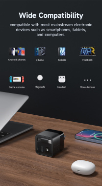 Logotrade reklaminiai produktai nuotrauka: „Urban Vitamin Mendocino“ 65 W GaN įkroviklis su ištraukiamu laidu