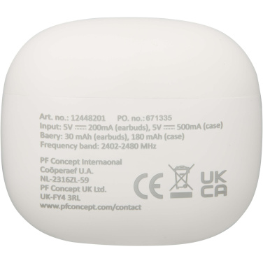 Logotrade reklaminės dovanos nuotrauka: „Alterf“ perdirbto plastiko „True Wireless Bluetooth®“ ausinės su silikoniniais ausų antgaliais