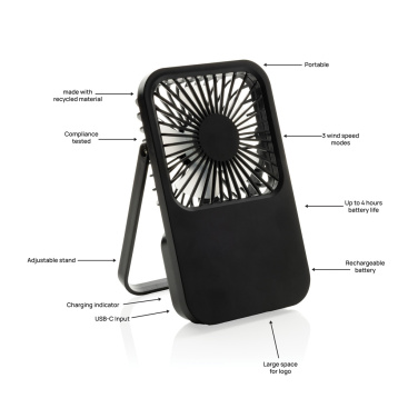 Logotrade korporatīvās dāvanas foto: Aervina RCS pārstrādātas plastmasas uzlādējams galda ventilators