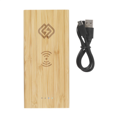 Logotrade presentreklam bild: Bamboo 8000 trådlös Powerbank trådlös laddare