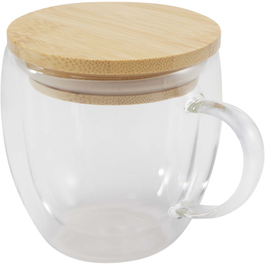Logotrade profilreklam bild: Lenora 250 ml glasmugg med bambulock