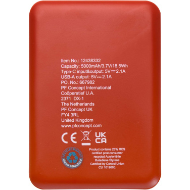Logotrade reklamprodukter bild: Asama 5 000 mAh Type C-powerbank i återvunnen plast