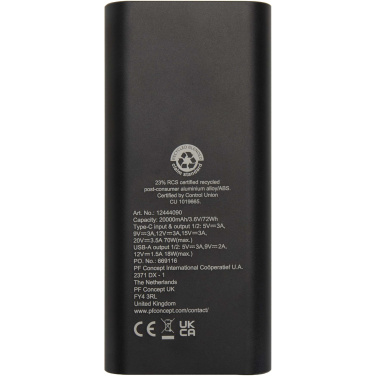 Logotrade profilreklam bild: Acamar 20 000 mAh 70 W powerbank för bärbar dator av återvunnen aluminium